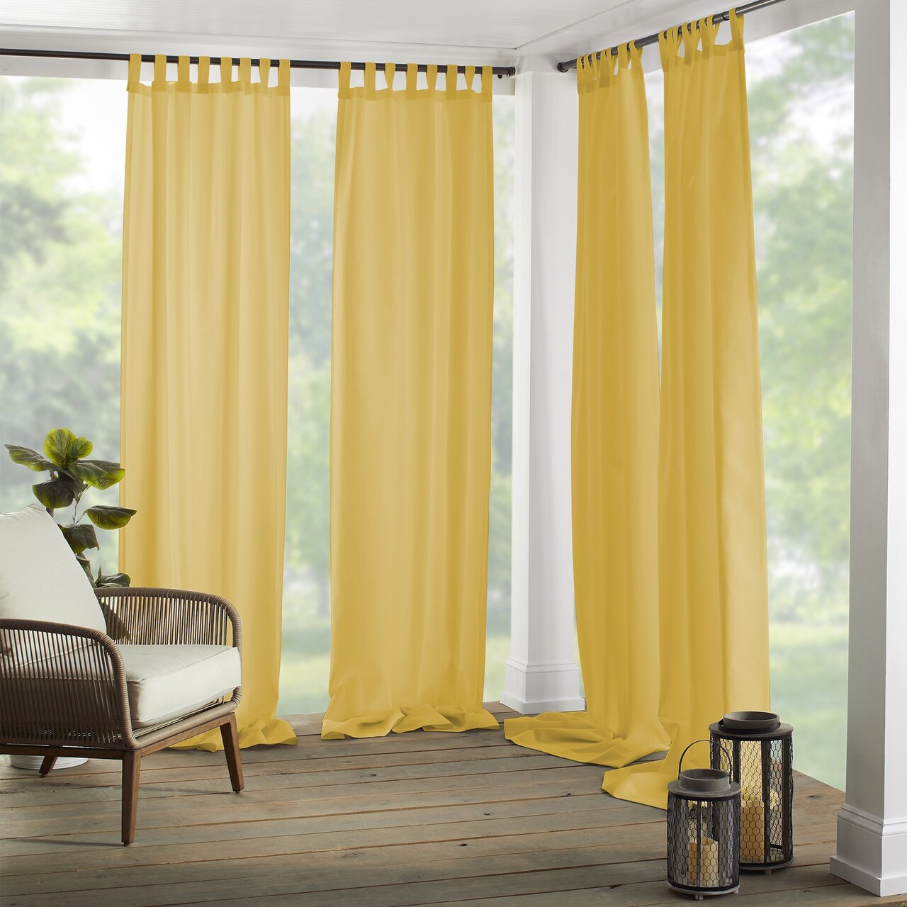 Threadmade Home Matine Solid Tab Top Indoor/Outdoor Window Curtain, Yellow - 52"W x 95"L